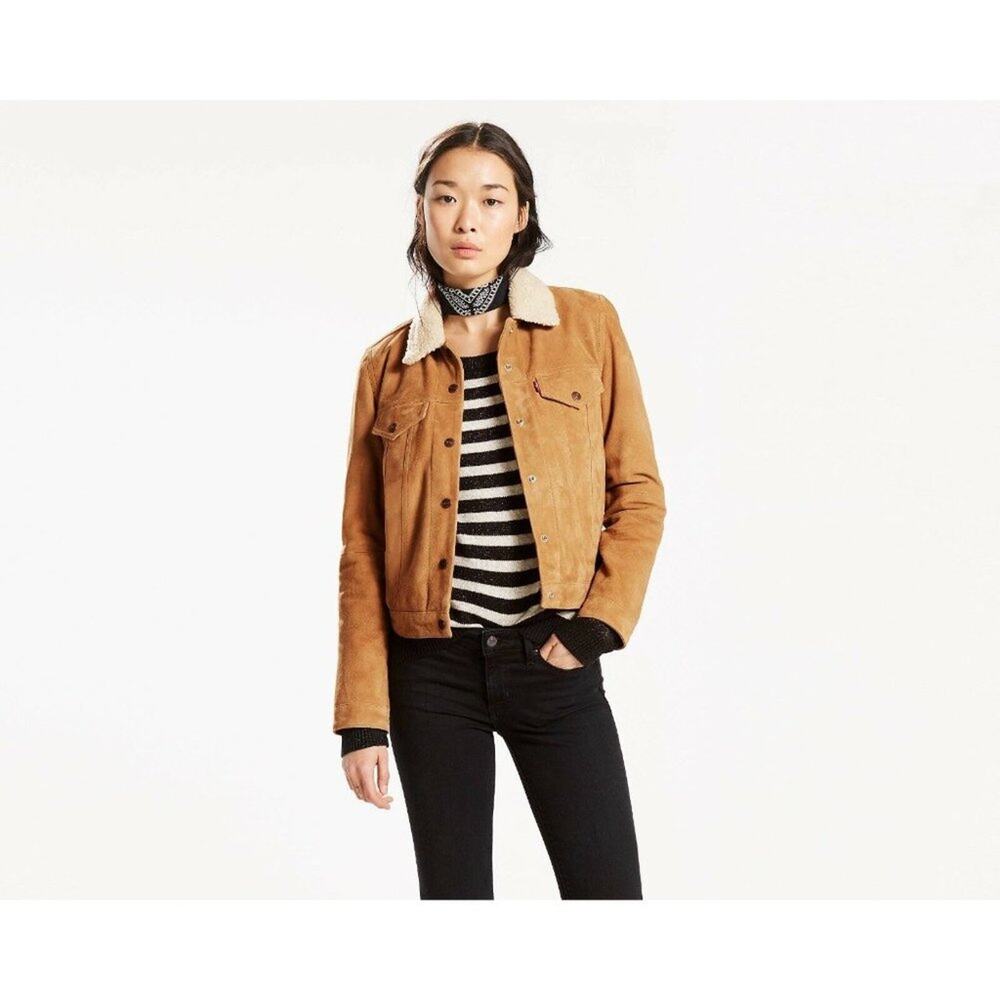 NEW NWT Small S Levi's Dijon Jacket & Coats Suede Sherpa Fur Lined Trucker - Picture 5 of 15